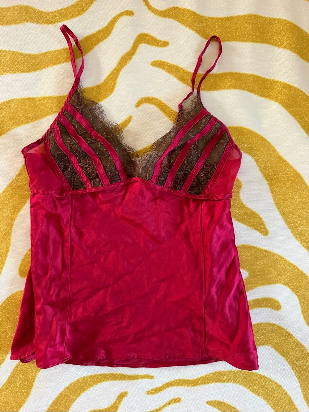 Victorias Secret Vintage Women’s Red Lace-Trim Satin Cami Top